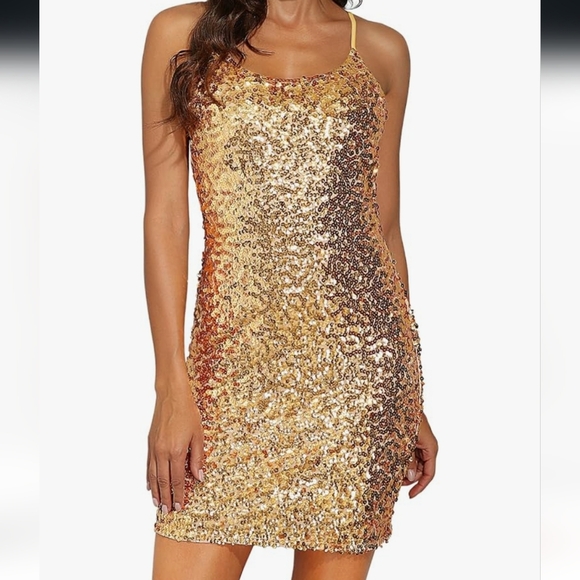 Gold Sequin Dress by PrettyGuide Size Medium 10/12 - Picture 1 of 6